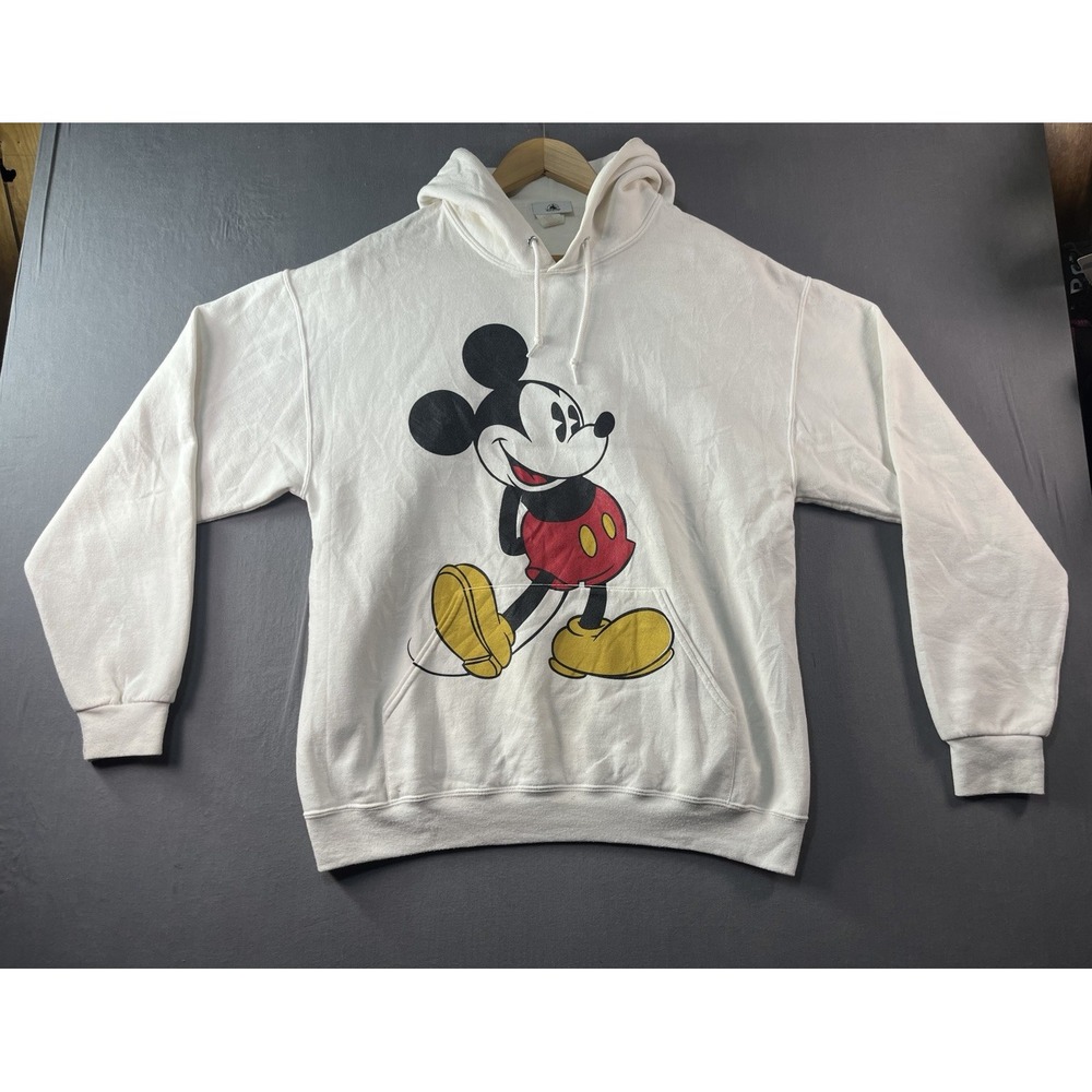 Disney Mickey Mouse Hoodie White Pullover Adult Large Graphic Sweatshirt